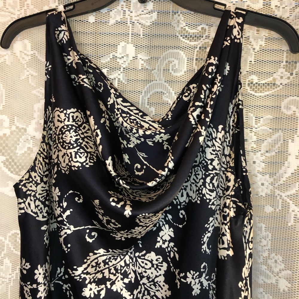 Navy Paisley Print Maxi Dress Draped Neck